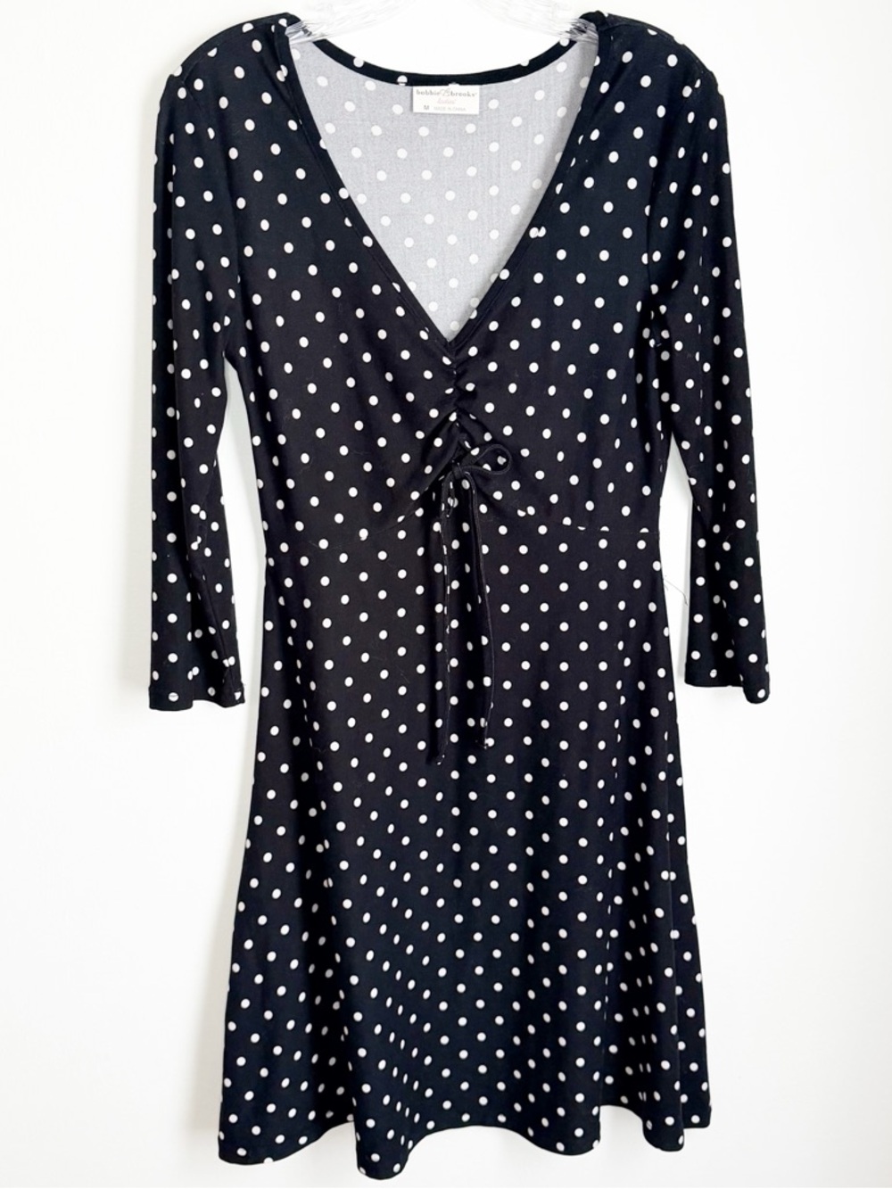 Bobbie Brooks Black A-Line Dress with White Polka Dots, Empire Waist